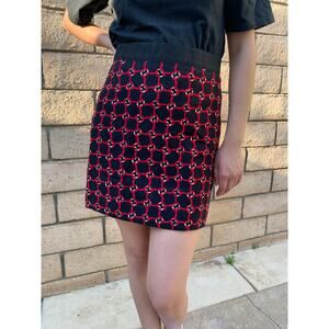Moschino Red and Black Checkered Like Print Wool Mini Skirt Women's 12